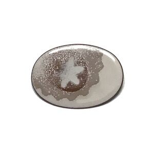 Oval Enamelled Copper Brooch Abstract Design Brown Tan Ivory Hues